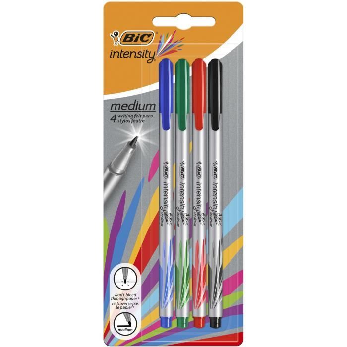 BIC Intensity Medium Stylos Feutres Pointe Moyenne (0,8 mm) - Couleurs Assorties, Blister de 4