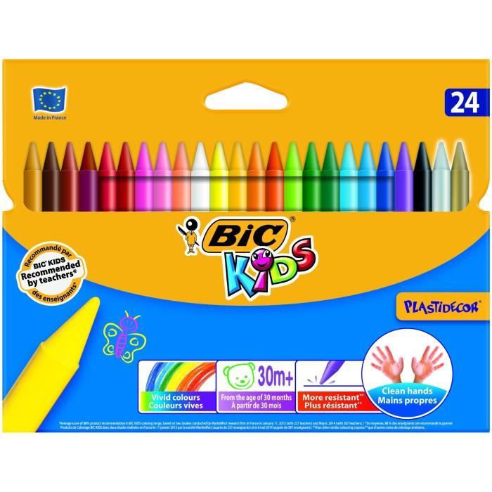 Craies de coloriage - BIC - Plastidecor - Pack de 24 - Ultra propre - Pour enfants à partir de 2 ans