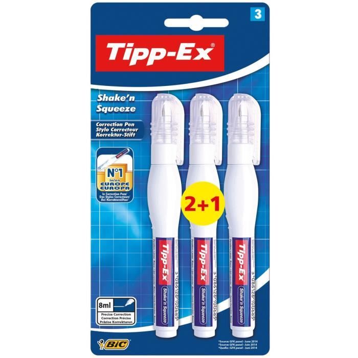 BIC Tipp-ex Shake N' Squezze Stylos Correcteurs 2 + 1 GRATUIT