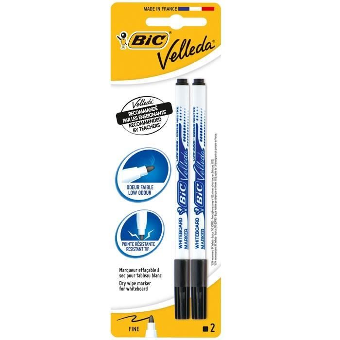 Feutres effaçables à sec BIC Velleda 1721 - Pointe fine x2 - Encre noire