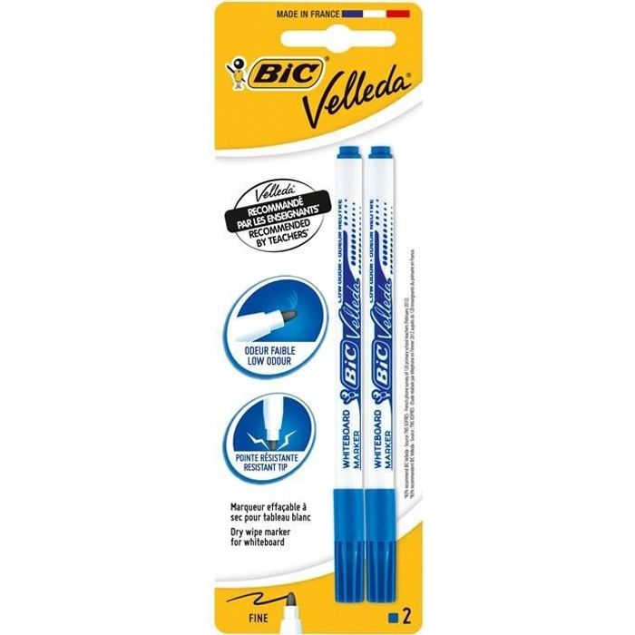 BIC® - Feutre effaçable à sec bleu Velleda® 1721 - Fin x2