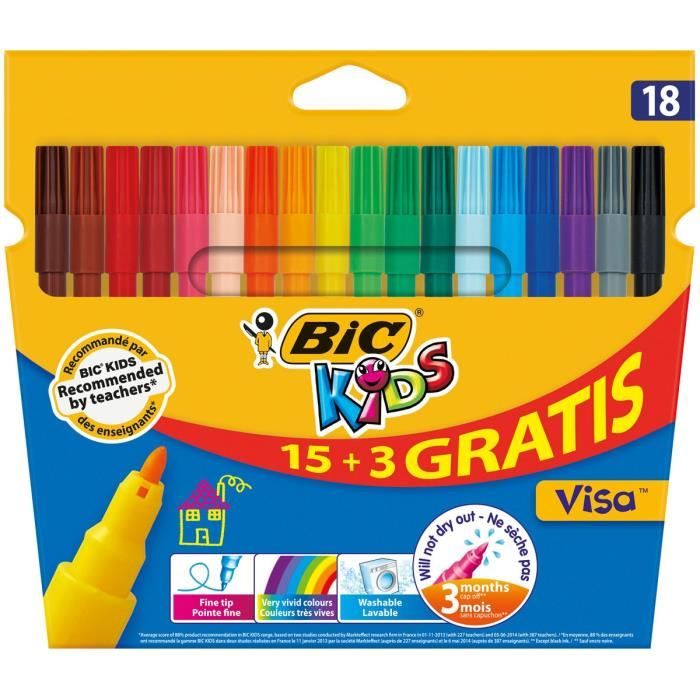 BIC Kids Visa Feutres de Coloriage 15 + 3 GRATUITS