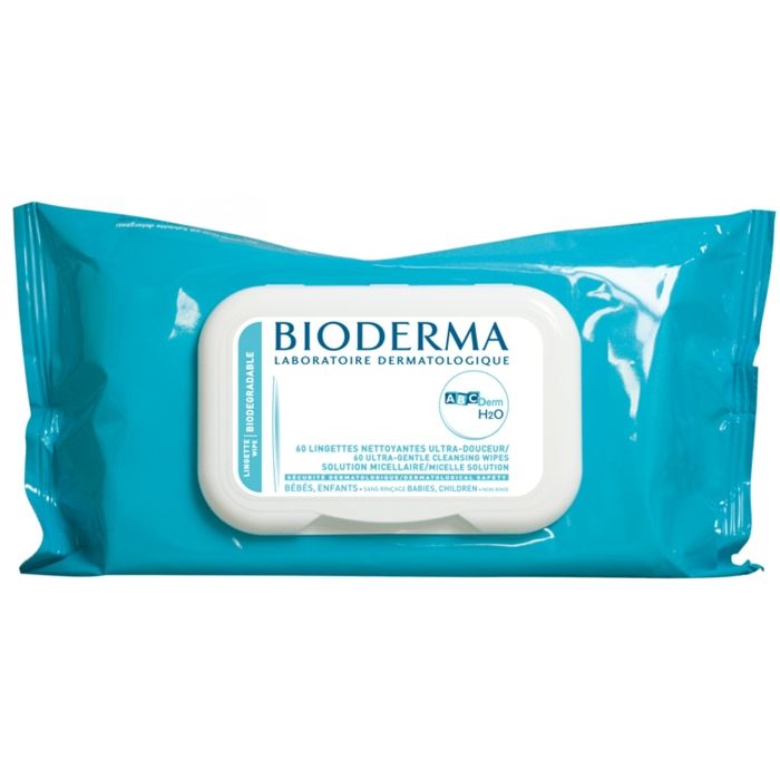 Bioderma Abcderm Lingettes Bébé et Enfant Biodégradables à L'eau Micellaire 60 Unités