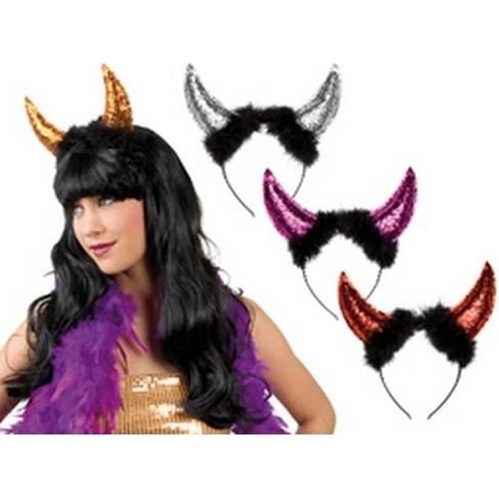 Serre-tête Strassy Diable - BOLAND - Accessoire de déguisement - Rouge - Cornes pailletées - Plumes noires
