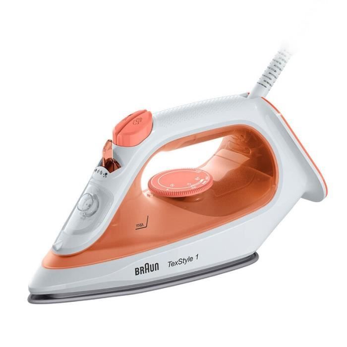 Braun TexStyle 1 SI 1009, Fer à vapeur, Semelle anti-adhérente, 1,9 m, 25 g/min, Orange, Blanc, 120 g/min