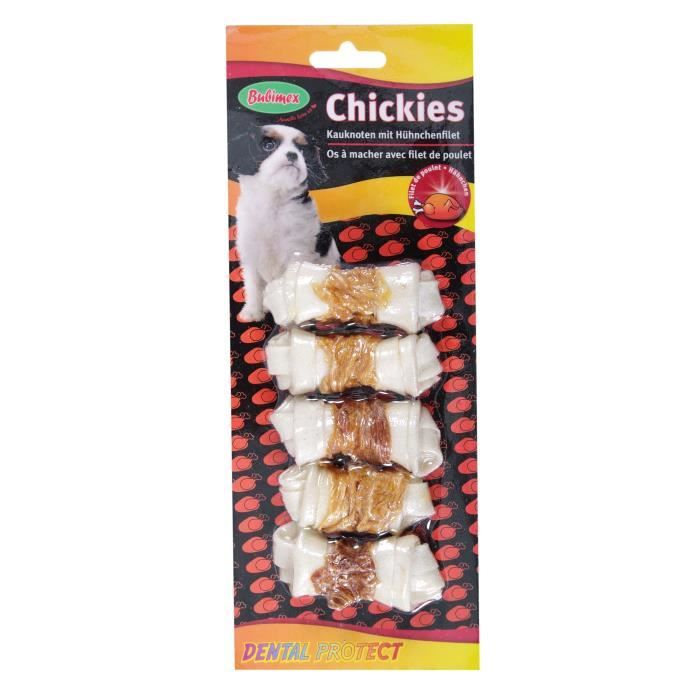 Friandise - BUBIMEX - Lot de 5 os peau de buffle - Petite taille - Avec filet de poulet