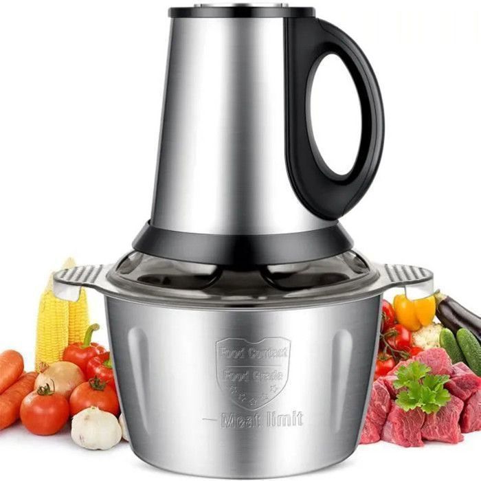 Hachoir Électrique,450W Hachoir à Viande Electrique Multifonction 2L Bol en Acier Inox,3 Vitesse 4 Lames pour Viande,Légumes,Fruits