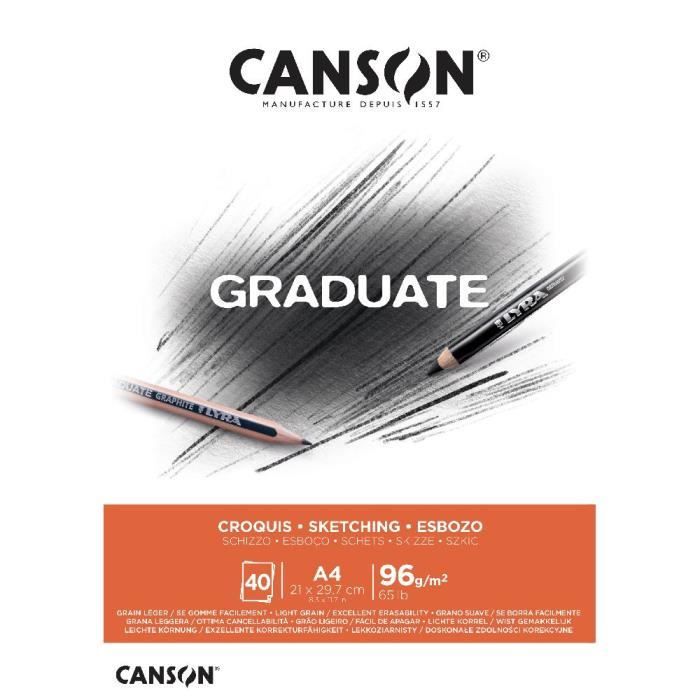 Bloc de croquis - CANSON - Graduate croquis - 40 feuilles - Format A4 - Papier léger