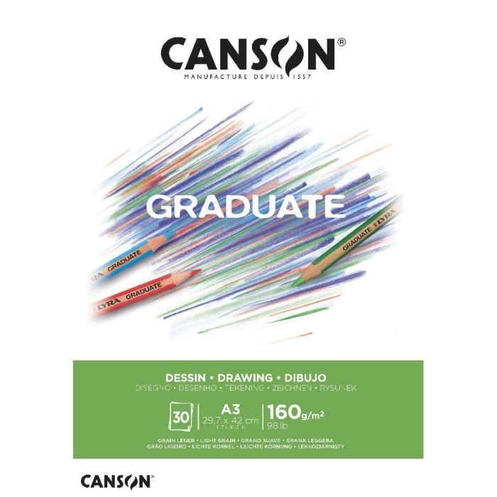 Bloc à dessin - CANSON - Graduate Dessin - 30 feuilles - Format A3 - Papier résistant