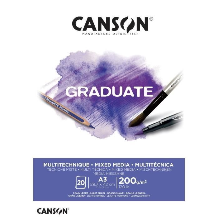 Bloc de papier - CANSON - Graduate Mixed Media - 20 feuilles - A3 - 200g/m2
