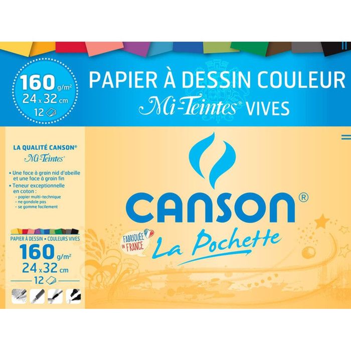 Pochette papier dessin - CANSON - Mi-Teinte - 24 x 32 cm - 160g - 12 feuilles