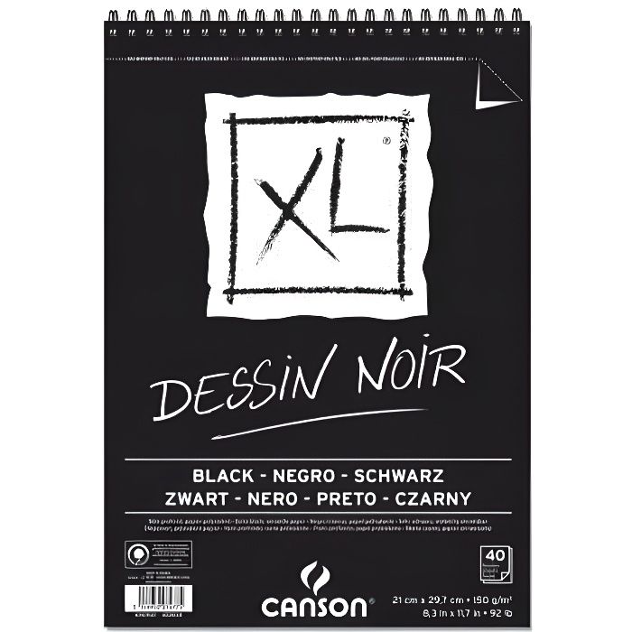 Album Spirale - CANSON - XL® Dessin A4 - 40 feuilles - 150 g - Noir