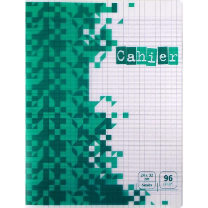 Cahier - Séyès - 24x32 cm - 96 pages - Grands carreaux - Plastifié