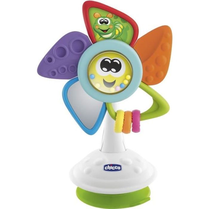 Hochet de chaise haute - CHICCO - Robin le Petit Moulin - Textures et Anneaux - Effet Miroir