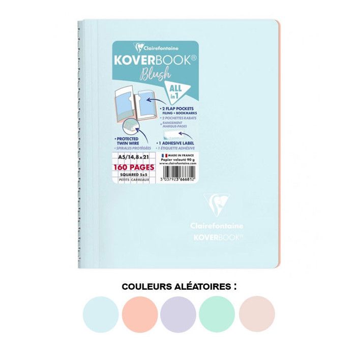 Cahier - Carnet - A5 - Petits carreaux - Avec spirales - Couverture polypro - Clairefontaine