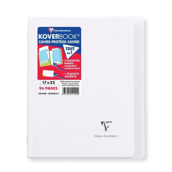 Cahier - CLAIREFONTAINE - KOVERBOOK - 17 x 22 cm - 96 pages Seyès - Couverture translucide