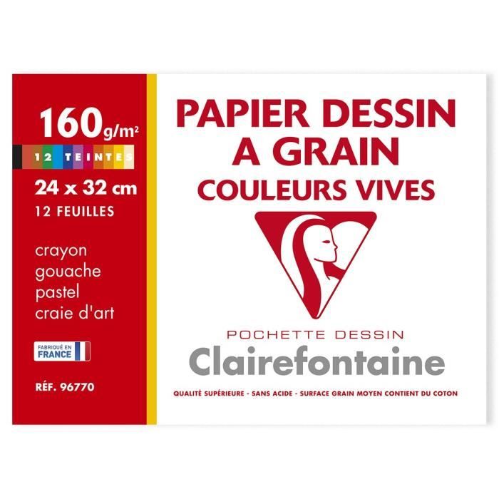 Pochette dessin - CLAIREFONTAINE - 12 feuilles - 24 x 32 cm - 160 g - Rouge