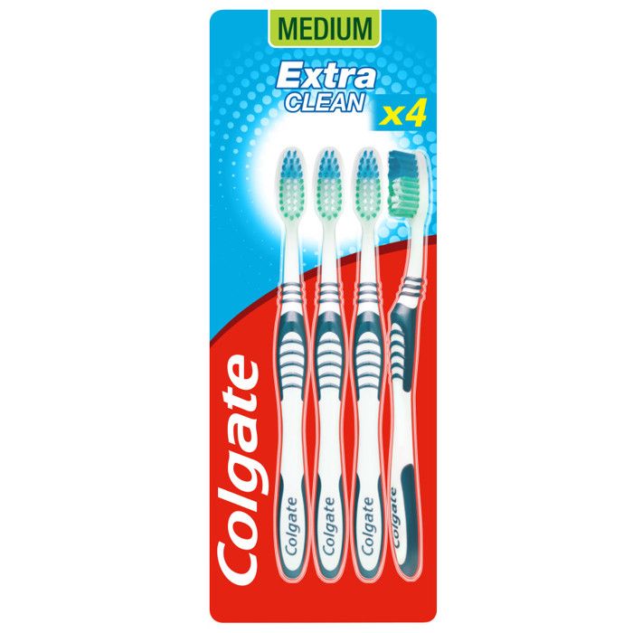 Brosse à dents Extra Clean Medium - COLGATE - Lot de 4 - Adulte - Mixte