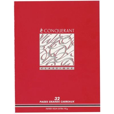 Cahier d'écriture CONQUÉRANT - Grand carreaux - 17x22 - 32 pages - 3mm - 90g