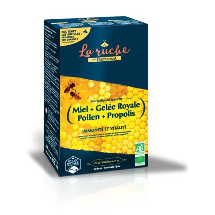 20 ampoule de 15ml - gelée Royale + pollen + propolis Immunité et vitalité