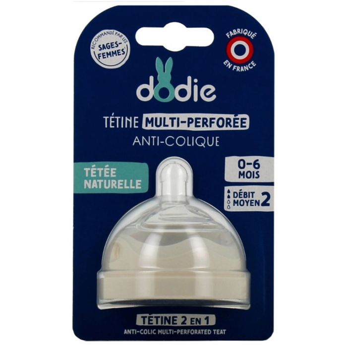 Tétine Anti-Colique Multi-Perforée en Silicone - DODIE - Débit Moyen
