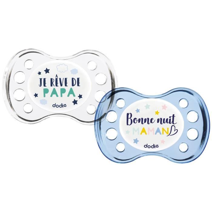 Sucette Anatomique Nuit +6m DODIE - Lot de 2 - Silicone - Bleu - Je rêve