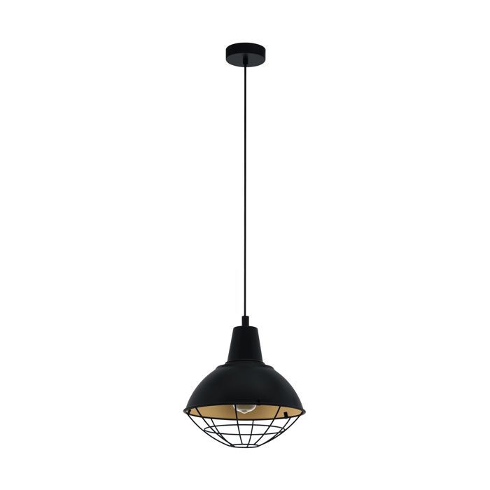 Suspension CANNINGTON E27 1X60W en acier noir et or D305mm