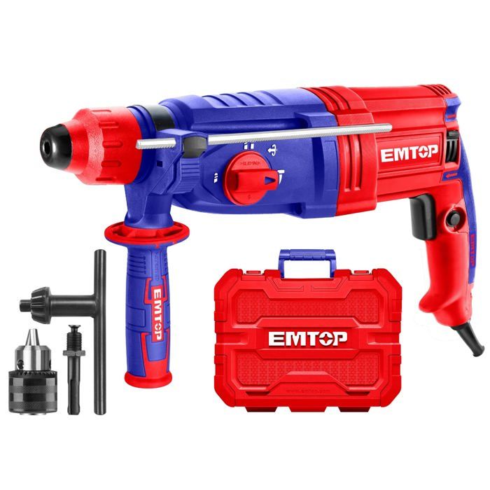 Marteau perforateur filaire 950W EMTOP Système de mandrin SDS plus avec 1 mandrin à clé 13mm 3 forets et 2 burins 1 ensemble de bala