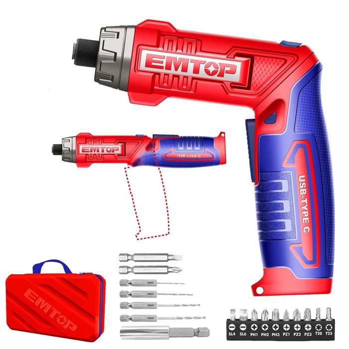 Visseuse électrique - EMTOP - 8V - Sans fil - Rechargeable USB - 6Nm