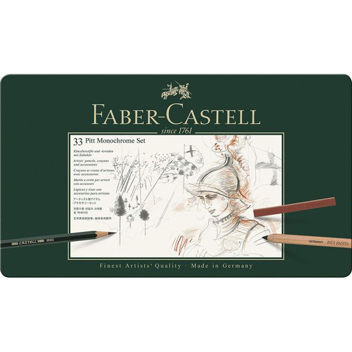 Set de crayons de dessin - Faber-Castell - Pitt Monochrome - 31 pièces - Noir, Blanc, Sanguine - Mixte, Adulte