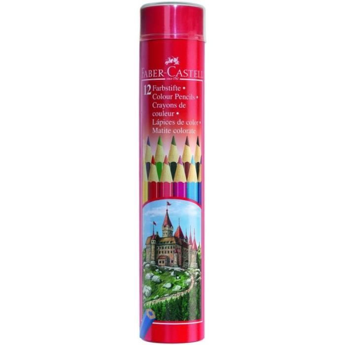 Tube en métal de 12 crayons de couleur Motif Château Faber-Castell