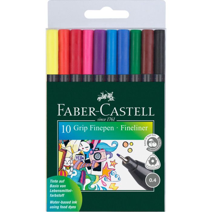 Feutre fin - Faber-Castell - Grip Finepen - Étui de 10 - Largeur de tracé 0,4 mm - Mixte