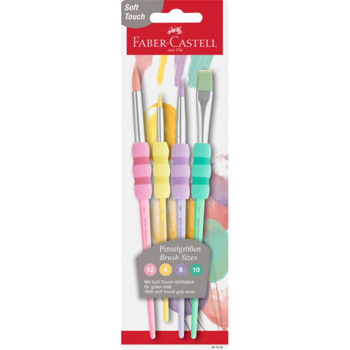 Pinceaux - FABER-CASTELL - Set de 4 - Poils synthétiques - Grip soft touch - Couleur rose