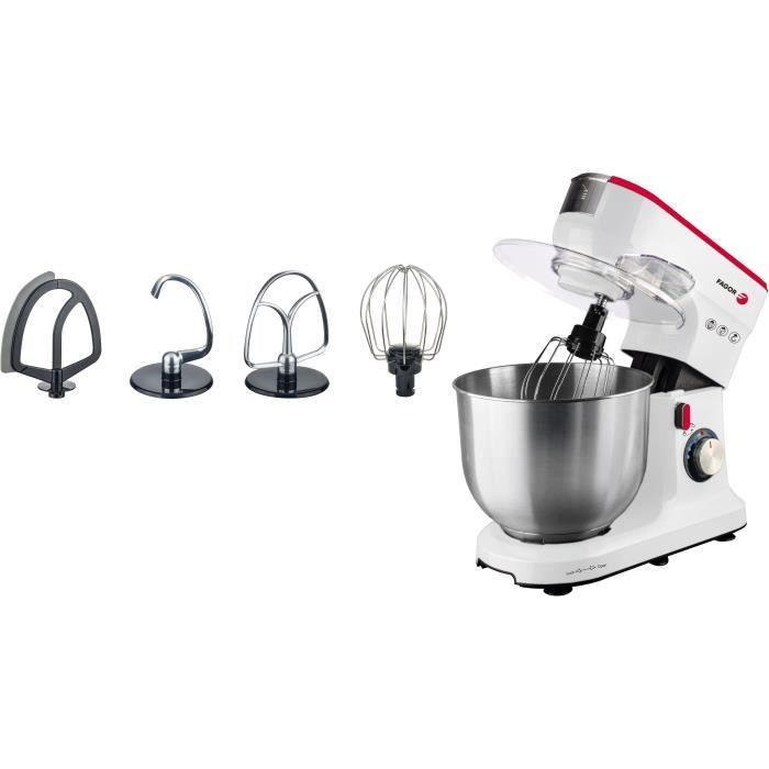 Robot Patissier FAGOR FG5239 - Blanc et rouge - 1200W - Bol Inox 8L - 6 vitesses - Eclairage LED - Kit patisserie