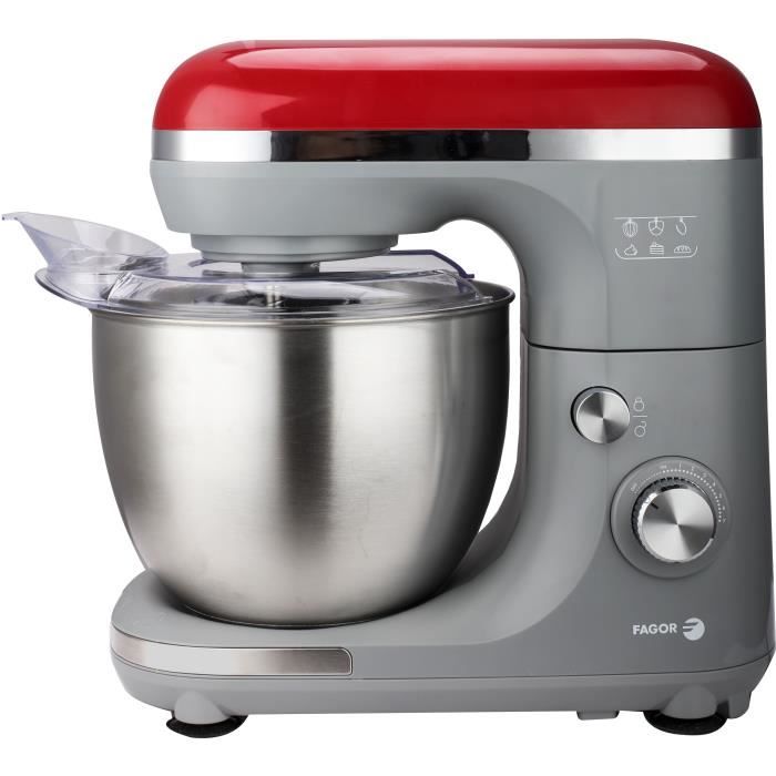 Robot pâtissier - FAGOR FG450 - Gris et rouge - Bol inox 5L - 800W - Variateur 7 vitesses - Mouvement planétaire