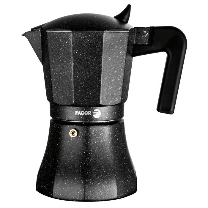 Cafetière Expresso Italienne en Aluminium, 6 Tasses de Café, Vitrocérame, Gaz FAGOR Tiramisú  Noir 00413