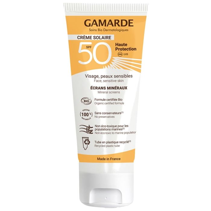 Gamarde Crème Solaire Visage Peaux Sensibles SPF50 Bio 40 ml