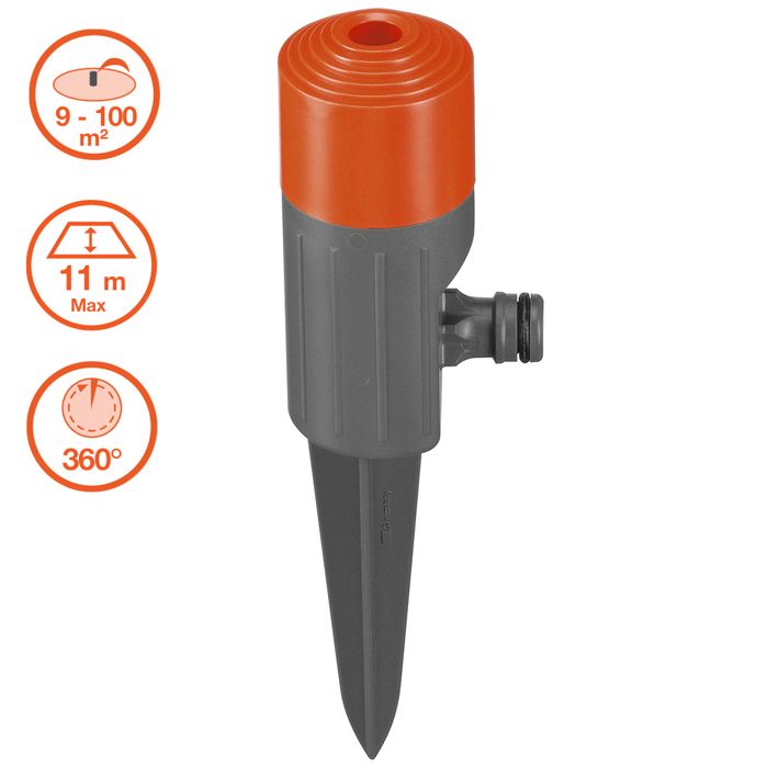 GARDENA Asperseur Fox Classic – Surface max 100m² – Arrosage petites surfaces 360° – Portée max 11m – Garantie 5 ans (1951-20)