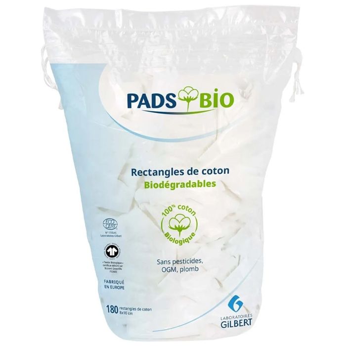 Pads Bio Rectangles - Gilbert - Coton 100% Biologique - 180 Unités - Doux et Écologique