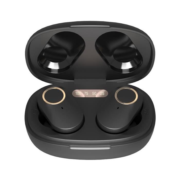 Ysilla Casque sans fil Bluetooth 5.0 véritables écouteurs stéréo avec microphone-Noir