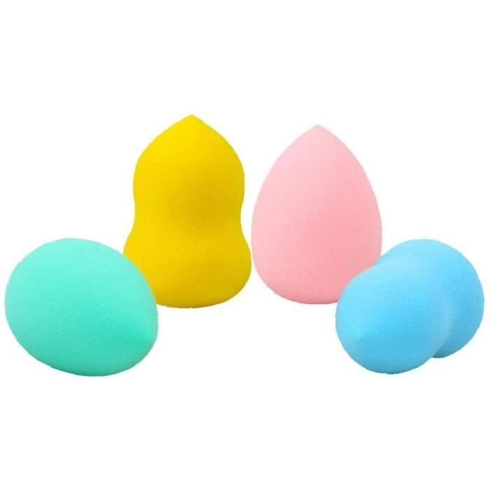 GOGOU 4 pcs Maquillage Beauty Éponge Blender Oeuf de maquillage Délicat et doux Pas de latex (Bleu clair+Rose clair+Jaune vif+bleu)