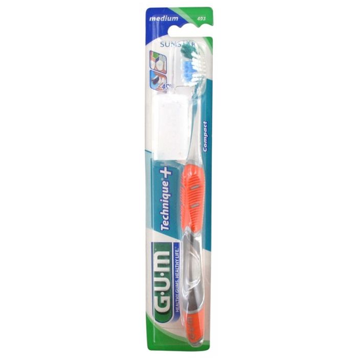 Brosse à dents - GUM - Technique+ Compacte Medium - Manche Quad-Grip - Angle de 45° - Hygiène buccodentaire