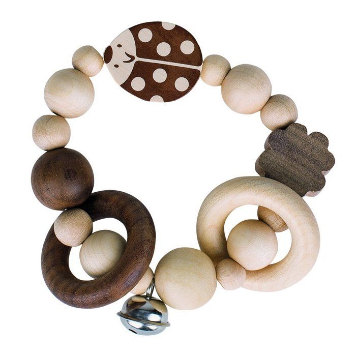 Hochet coccinelle élastique naturel - HEIMESS - Jouet en bois - Pour bébé - Couleurs vives