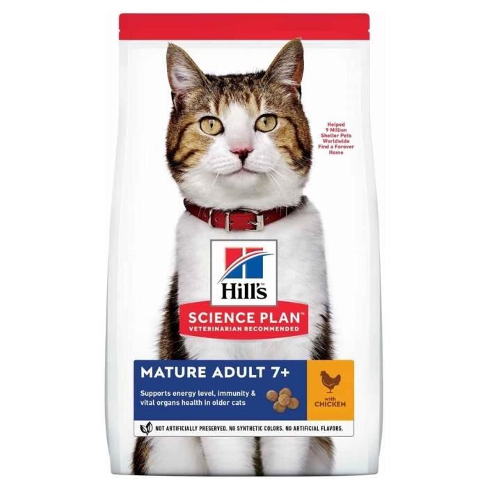 Croquettes - Hill's - Feline Mature Adult 7+ - Poulet - 1,5kg - Pour Chats Seniors