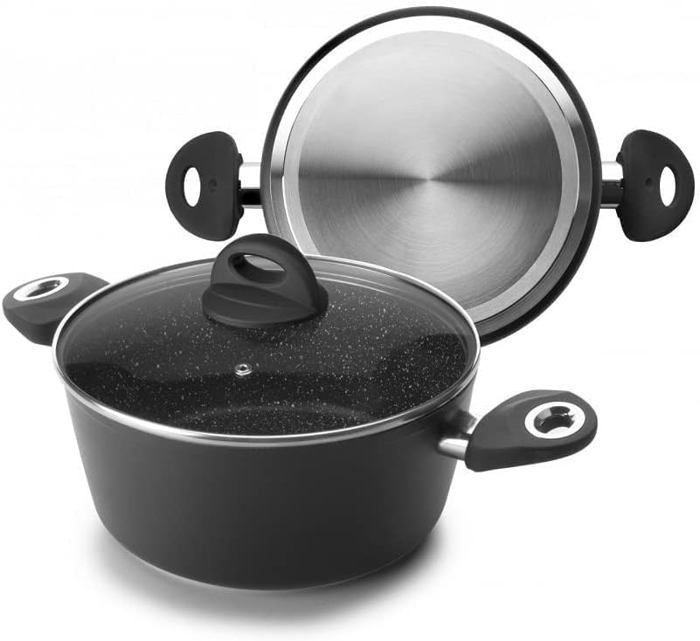 IBILI - Casserole Nature avec couvercle en verre, 28 cm, Antiadhésif style pierre, Compatible avec l’induction