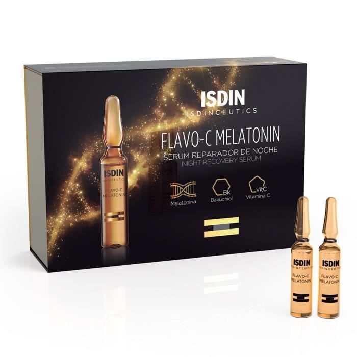 Sérum - ISDIN - Flavo-C Melatonine - 30 unidoses de 2ml - Hypoallergénique - Anti-âge
