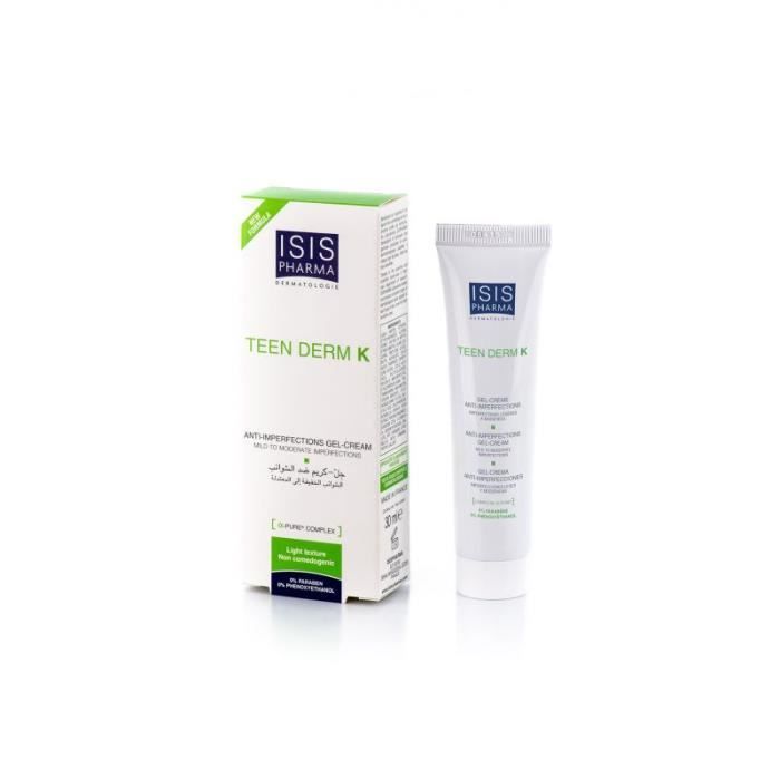 Gel-Crème Anti-Imperfections - Isispharma - Teen Derm K - Non comédogène - 30ml - Peaux mixtes à grasses
