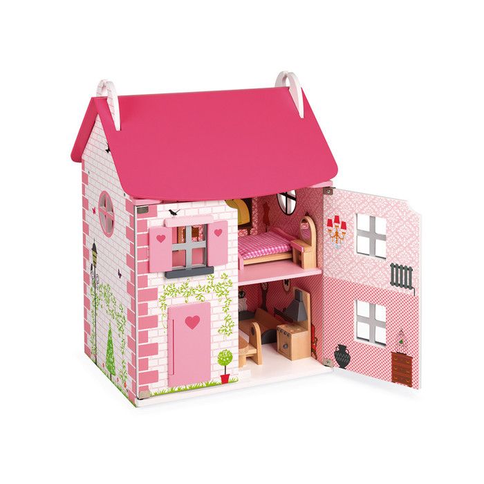 Maison de poupées Mademoiselle - JANOD - Bois - 3 étages - Accessoires en bois