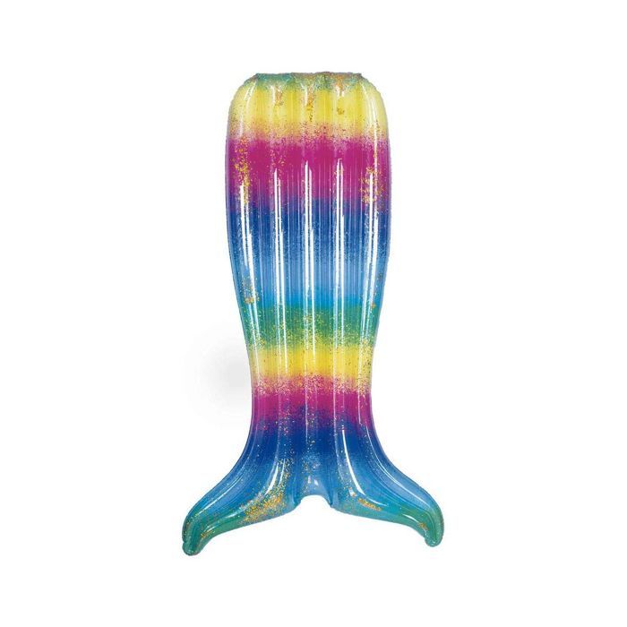 Matelas gonflable Sirène Jet Lag - PVC - Multicolore et transparent à paillettes dorées - H14 x 98 x 170 cm