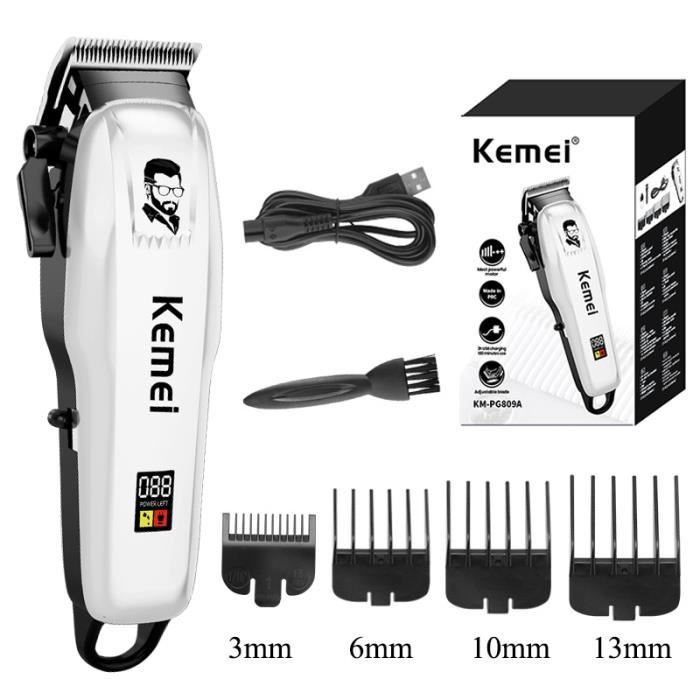 KEMEI - Tondeuse à Cheveux Professionnelle - KM-809A - Sans Fil - 4 Peignes de Guide - Réglages de Longueur 0.5-13mm